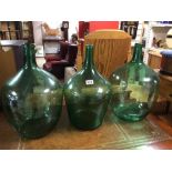 THREE VINTAGE GREEN GLASS CARBOUYS, 19CM