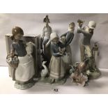 SEVEN LLADRO PORCELAIN FIGURINES, GOLFER A/F, DON QUIXOTE AND MORE