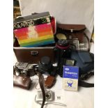 BOX OF CAMERAS AND ACCESSORIES AND CINE-CAMERA, FINETTA SUPER, YASHICA FRI, BOXED POLAROID 320 AND