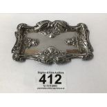 EDWARDIAN HALLMARKED SILVER EMBOSSED ART NOUVEAU RECTANGULAR PIN TRAY 11CM, SHEFFIELD 1902 HENRY