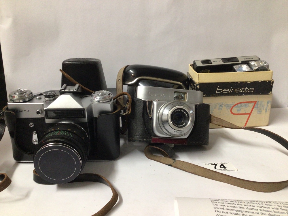 VINTAGE RUSSIAN ZENIT 35M CASED CAMERA WITH A BEIRETTE 35M CAMERA AND A NOVA 110FX - Image 2 of 5