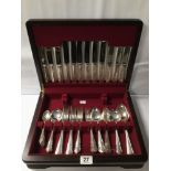 MAHOGANY BOXED CANTEEN FORTY-FOUR PIECE SET OF CUTLERY, PINDER BROS LTD. DUBARRY PATTERN