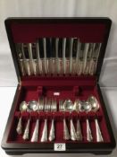 MAHOGANY BOXED CANTEEN FORTY-FOUR PIECE SET OF CUTLERY, PINDER BROS LTD. DUBARRY PATTERN
