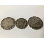 THREE SILVER COINS 1890, CROWN, FLORIN AND HALF CROWN