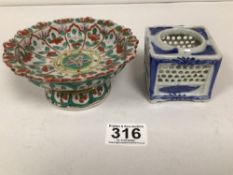 19TH CENTURY CHINESE PORCELAIN PEDESTAL DISH AND MORE