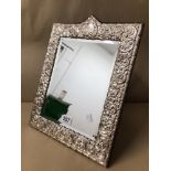 LARGE 925 SILVER EMBOSSED BEVELLED GLASS TABLE MIRROR, 44 X 34CM