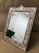 LARGE 925 SILVER EMBOSSED BEVELLED GLASS TABLE MIRROR, 44 X 34CM