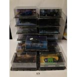 FIFTEEN DIE-CAST MODELS OF BATMAN VEHICLES FROM FILMS, COMICS, AND ANIMATED T.V SERIES.