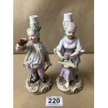 TWO MEISSEN / DRESDEN-STYLED PORCELAIN VASE FIGURINES. 19CM IN HEIGHT.