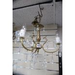 BRASS AND GLASS CRYSTAL DROP CHANDELIER