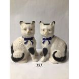 TWO PORCELAIN CAT FIGURES. ONE WITH MARKING TO BASE. 21CM IN HEIGHT