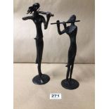 TWO BRONZE MUSICAL FIGURINES, THE LARGEST 30CM