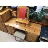 PINE DRESSING TABLE WITH A SWING MIRROR WITH DRAWERS AND STOOL