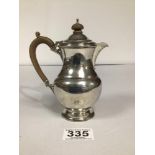 HALLMARKED SILVER WATER POT WITH WOODEN HANDLE AND KNOB BY MAPPIN AND WEBB, LONDON 15.5CM, TOTAL