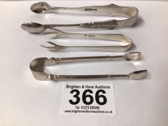 THREE SUGAR TONGS, ONE MARKED 925, TWO HALLMARKED SILVER, VINERS, AND P. ASHBERRY AND SONS, 48