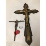TWO BRASS CRUCIFIX'S, THE LARGEST 41 X 23CM