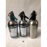 TWO SPARKLETS VINTAGE SODA SYPHONS WITH STANDS WITH A BOC SODA SYPHON