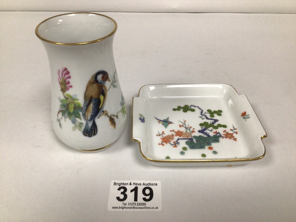 TWO PIECES OF MEISSEN, PIN DISH AND VASE