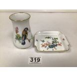 TWO PIECES OF MEISSEN, PIN DISH AND VASE