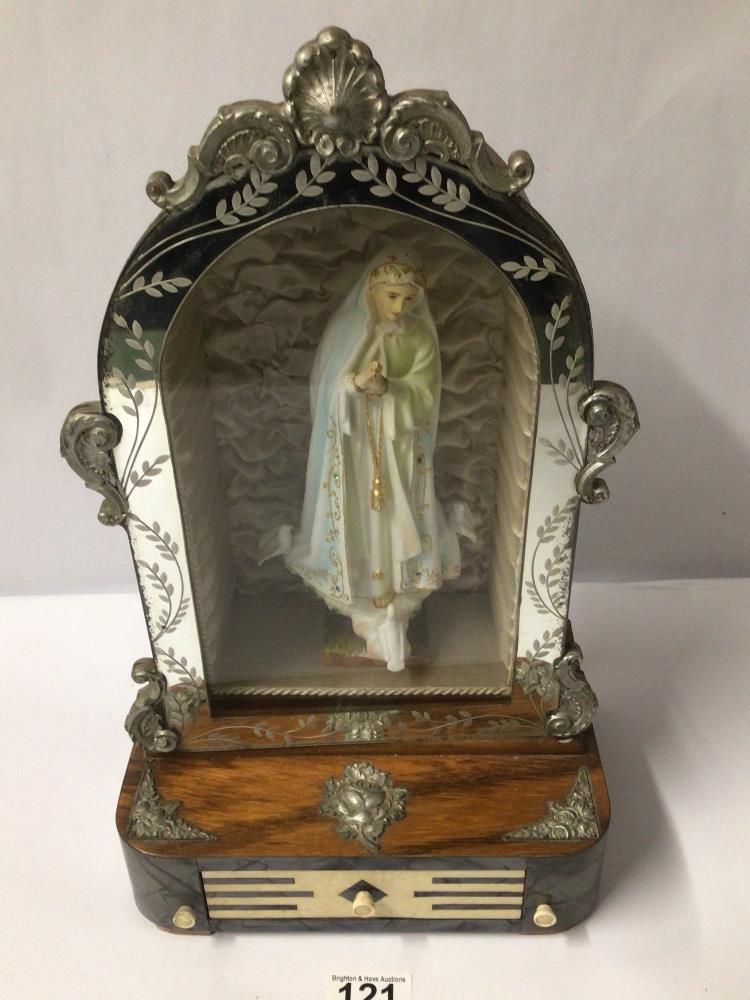 A DOME TOP MUSICAL STAND WITH DRAWER AND A FIGURE OF VIRGIN MARY, 39CM - Image 2 of 6