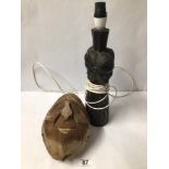 VINTAGE CARVED COCONUT WITH AN EBONISED CARVED LAMP