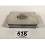 WHITE METAL TIN WITH CROWN TO TOP, 10CM