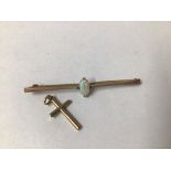 9CT ROSE GOLD AND OPAL BROOCH WITH A 375 GOLD CRUCIFIX