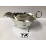 HALLMARKED SILVER SAUCEBOAT ON PAD FEET 14.5CM BY JAMES DEAKIN AND SONS 1924, 76 GRAMS