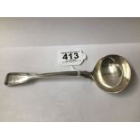 VICTORIAN HALLMARKED SILVER FIDDLE AND THREAD PATTERN SAUCE LADLE 18CM BY CHAWNER AND CO, 78 GRAMS