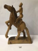 WOODEN CARVED STATUE OF A REARING HORSE AND MAN, 39CM