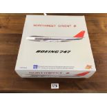 BOXED FOX DESKTOP AIRPLANE BOEING 747 (NORTHWEST ORIENT) 1/200 SCALE