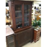 WOODEN CUPBOARD WITH DISPLAY CABINET