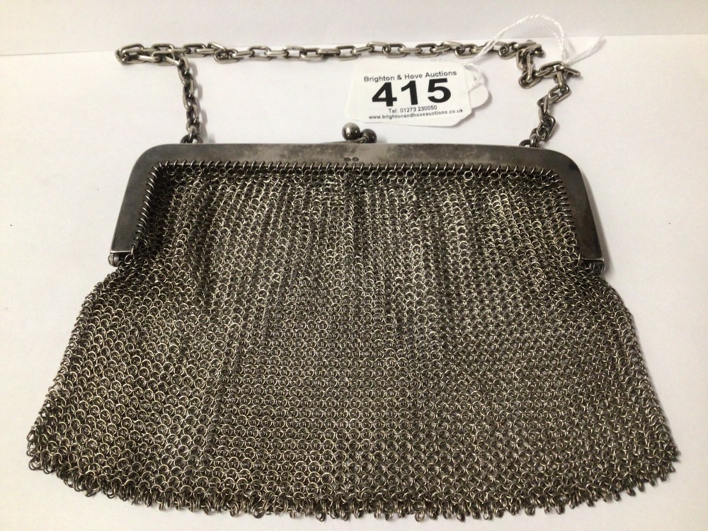 LARGE CONTINENTAL 925 SILVER MESH PURSE, EACH LINK OF CHAIN INDIVIDUALLY HALLMARKED 14CM, 161 GRAMS