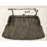 LARGE CONTINENTAL 925 SILVER MESH PURSE, EACH LINK OF CHAIN INDIVIDUALLY HALLMARKED 14CM, 161 GRAMS