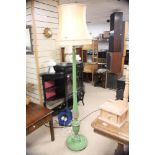 VINTAGE WOODEN STANDARD LAMP PAINTED GREEN WITH SHADE