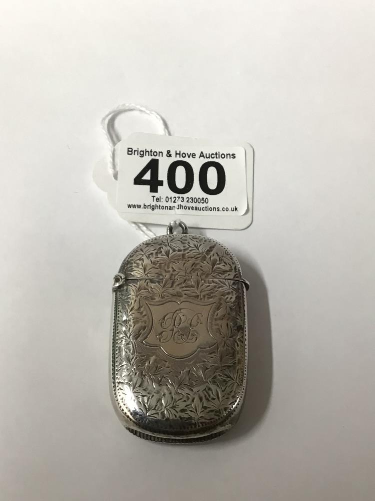 HALLMARKED SILVER FOLIATE ENGRAVED VESTA CASE 6.5CM, 28 GRAMS