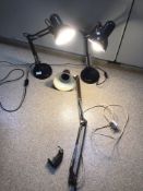 THREE METAL ANGLEPOISE LAMPS