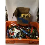 MIXED BOX OF TOYS PLAY WORN, DINKY, CORGIS, AIRFIX AND MORE