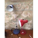 TWO VINTAGE ANGLEPOISE LAMPS ONE BLUE/CHROME ONE RED METAL