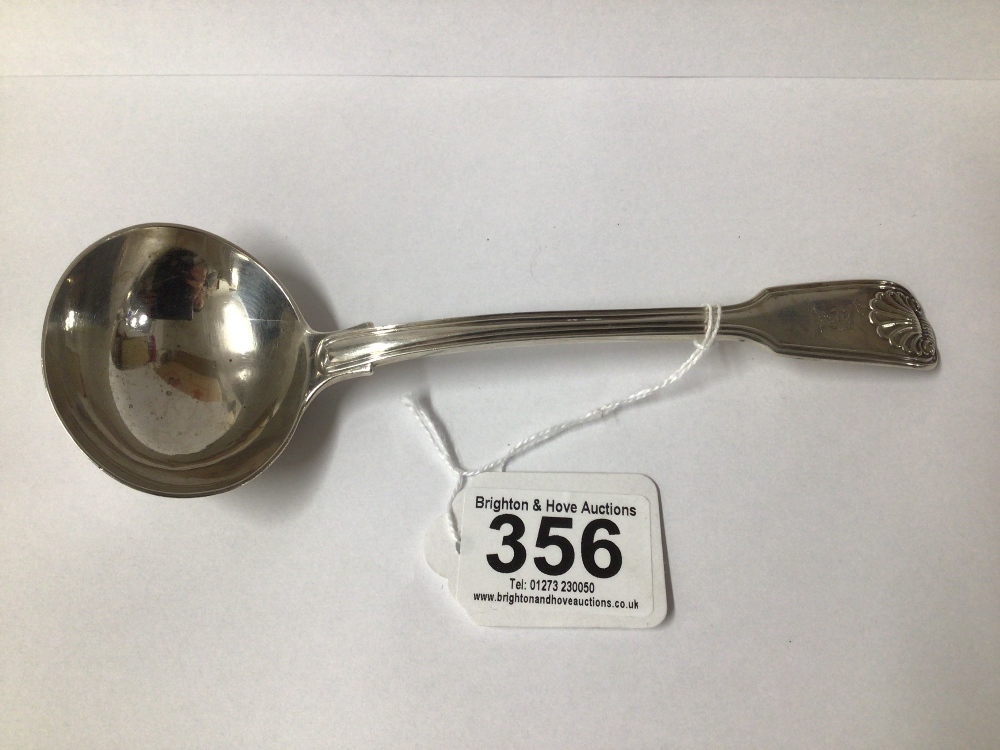 VICTORIAN HALLMARKED SILVER FIDDLE, THREAD, AND SHELL PATTERN SAUCE LADLE 19CM, 1844 BY CHAWNER - Image 2 of 4