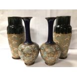 TWO PAIRS OF ROYAL DOULTON GLAZED STONEWARE VASES, 26CM HEIGHT. (ONE PAIR RESTORED).
