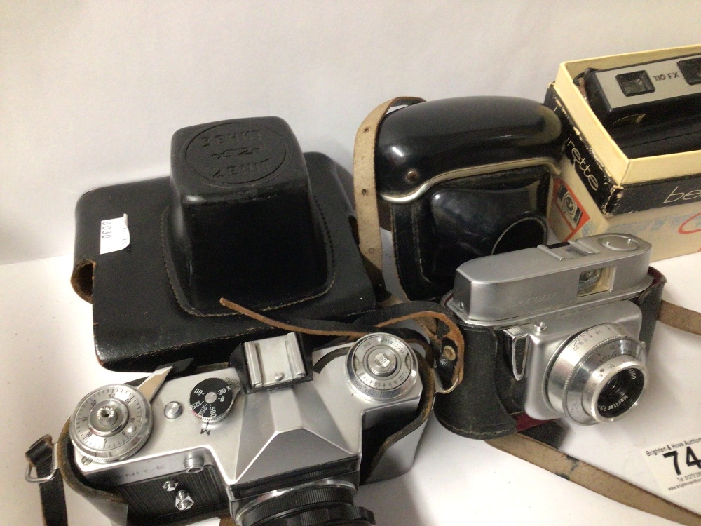 VINTAGE RUSSIAN ZENIT 35M CASED CAMERA WITH A BEIRETTE 35M CAMERA AND A NOVA 110FX - Image 4 of 5