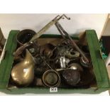 MIXED METALWARE ART NOUVEAU TRAY, TRIVET, COPPER POTS AND MORE