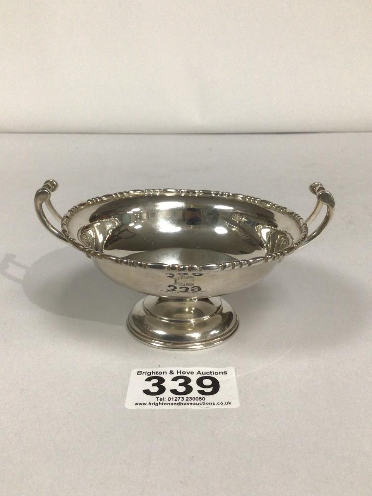 HALLMARKED SILVER TWIN HANDLE PEDESTAL BOWL,12CM DIAMETER, 80 GRAMS