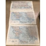 THREE SILK TWO-SIDED MAPS OF SOFIYA-ISTANBUL AND THE AEGEAN SEA. 107CM X 68CM
