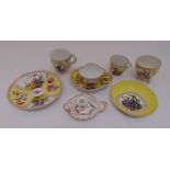 A quantity of Meissen and Dresden porcelain to include cups, saucers, plates and a taper stick