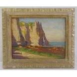 Adele Martin framed oil on panel of seaside cliffs, monogrammed bottom left, 26 x 34.5cm