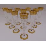Ten St Louis Thistle Gold crystal champagne flutes, 19cm (h)