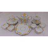 Melba Bone China 778351 tea set to include a teapot, a milk jug, a sugar bowl, a cake plate, plates,