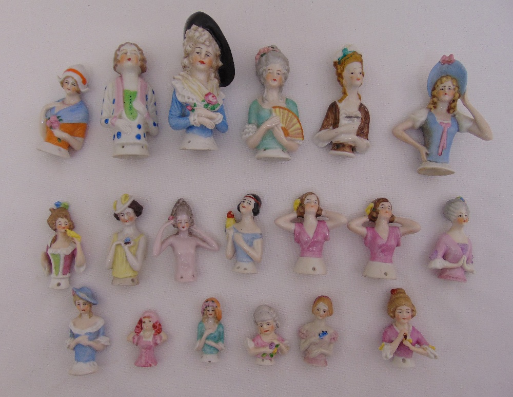 Nineteen ceramic half dolls of various, style, size and form